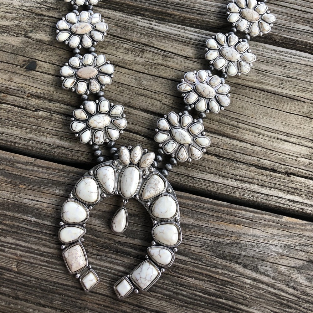 SQUASH BLOSSOM NECKLACE ~ WHITE BUFFALO/IVORY